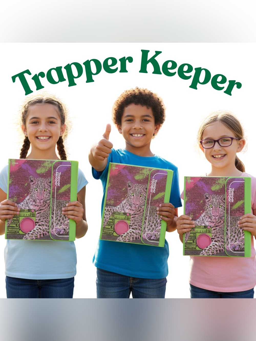 Mead Trapper Keeper Binder Retro Leopard Boombox Neon Green Pink 90s Style